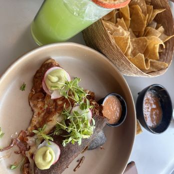 Centrico - Azul marg, chips & salsa, and al pastor quesadilla - Mexican Near Me - Anaheim, California