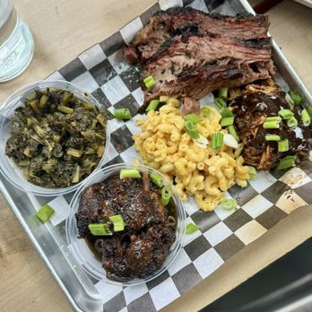 Sokah BBQ & Catering - Callaloo (greens), smoked oxtail, mac and cheese, smoked jerk chicken, and smoked prime brisket - Barbeque Near Me - Ambridge, Pennsylvania