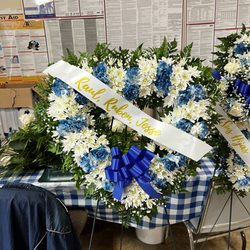 Sally's Flowers - Blue and white heart shape wreath