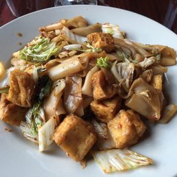 Spicy basil noodles with tofu.