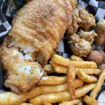 Miller's Waterfront Restaurant - Fried flounder and oysters with fries - Seafood Near Me - Nags Head, North Carolina