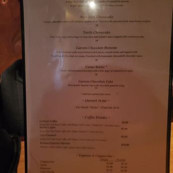 Carvers Steaks & Chops - Dessert menu.... next time - Steakhouses Near Me - Dayton, Ohio