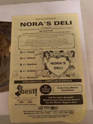 Menu photo 4 Nora's Deli Avenel, NJ