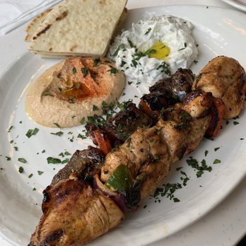 Olive Pit Grill -  Brea - 2 kabob: chicken and steak. Hummus and Tzatziki. - Greek Near Me - Brea, California