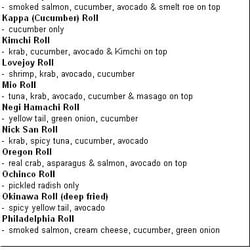 Ichiban Japanese Restaurant - Roll description 2
