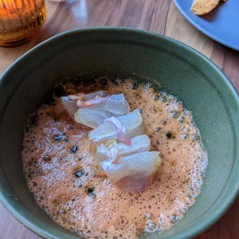 Emmer & Rye - Marinated Snapper with carrot, grapefruit foam - Tapas/Small Plates Near Me - Austin, Texas