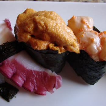 Kassai Sushi - Left to Right : Tako, Uni and Scallop Up Close - Sushi Bars Near Me - Denver, Colorado Kassai Sushi - Left to Right : Tako, Uni and Scallop Up Close - Sushi Bars Near Me - Denver, Colorado