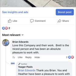 Yeager Pools - Positive Review from previous client, Brian E.