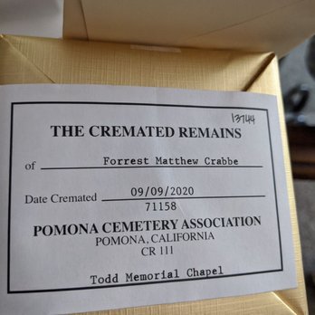 Todd Memorial Chapel - How they wrapped and labeled his remains. Absolutely love and care put into this - Funeral Services & Cemeteries Near Me - Pomona, California Todd Memorial Chapel - How they wrapped and labeled his remains. Absolutely love and care put into this - Funeral Services & Cemeteries Near Me - Pomona, California