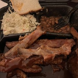 Brenda's Bar B Q Pit - Plate of ribs baked beans and slaw. Sooo good and yummy