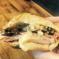 The Kitchen - Our ham, cheddar, sautéed mushroom and chipotle mayo sandwich! Yum!