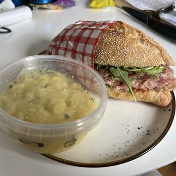 Viktualienmarkt - Sandwich and potato salad - Landmarks & Historical Buildings Near Me - Munich, BY Viktualienmarkt - Sandwich and potato salad - Landmarks & Historical Buildings Near Me - Munich, BY