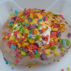 Amish Annie Donuts - Giant fruity pebbles donut.