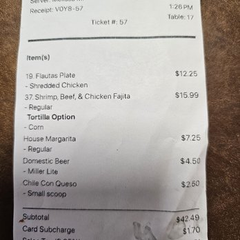 El Jalisciense Mexican Restaurant - Our check. Not bad at all - Mexican Near Me - Deer Park, Texas