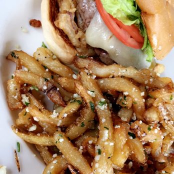 Burger Up - Bison burger (picture does NOT do this burger justice) and truffle fries - New American Near Me - Nashville, Tennessee Burger Up - Bison burger (picture does NOT do this burger justice) and truffle fries - New American Near Me - Nashville, Tennessee