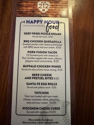 Menu photo 1 Pub 212 Damascus, OR