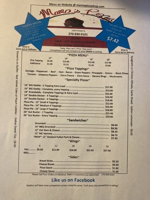 Menu photo 1 Mama's pizza Henderson, KY Menu photo 1 Mama's pizza Henderson, KY