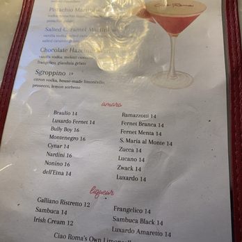 Ciao Roma - The cocktail menu... - Italian Near Me - Boston, Massachusetts Ciao Roma - The cocktail menu... - Italian Near Me - Boston, Massachusetts