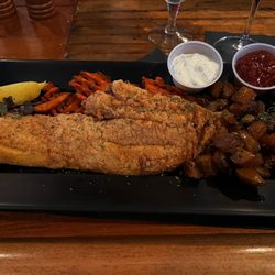 Water Street Tavern and Inn - Fried haddock, golden beets, and sweet potato waffle fries.
