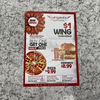 WingEats - a menu for a pizza restaurant - Chicken Wings Near Me - Cypress, Texas