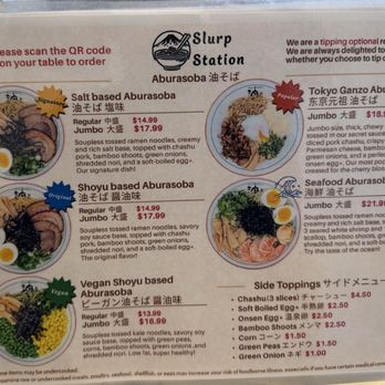 Slurp Station Aburasoba UW - Menu - Ramen Near Me - Seattle, Washington