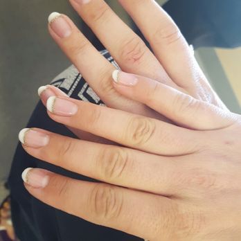 The Nail Lounge - A gel French with gold detail! Lasted through the hectic wedding schedule like a champ! - Nail Salons Near Me - Lawrence, Kansas The Nail Lounge - A gel French with gold detail! Lasted through the hectic wedding schedule like a champ! - Nail Salons Near Me - Lawrence, Kansas