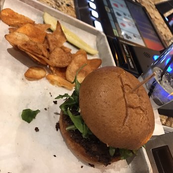 Pub 365 - Black bean burger and house made kettle chips (vegan) - Beer Bar Near Me - Las Vegas, Nevada Pub 365 - Black bean burger and house made kettle chips (vegan) - Beer Bar Near Me - Las Vegas, Nevada