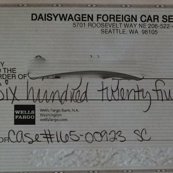 Daisywagen Foreign Car Service - The court-ordered payment from Daisywagen when we won our lawsuit against them for incompetent repair service. - Auto Repair Near Me - Seattle, Washington