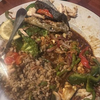 River's End Restaurant - Their Sherpa rice... absolutely swimming in this teriyaki sauce. Not edible. The trout that was on top was very good. - Bars Near Me - Bryson City, North Carolina