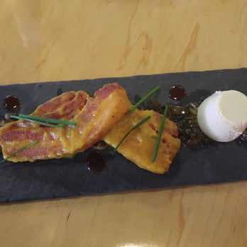 Rooster - Pineapple glaze pork belly with scorched onions and a miso panna cotta. - New American Near Me - Newington, Connecticut