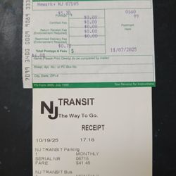 US Post Office - Receipt for Bus Pass