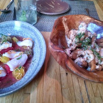 Husk - Fried chicken skins with pimento ranch and crudo with watermelon. Both amazing - American Near Me - Charleston, South Carolina Husk - Fried chicken skins with pimento ranch and crudo with watermelon. Both amazing - American Near Me - Charleston, South Carolina