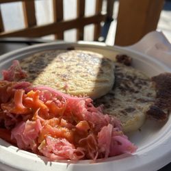 Pupuseria Del Valle - Pork and bean and cheese papusas with curtido.