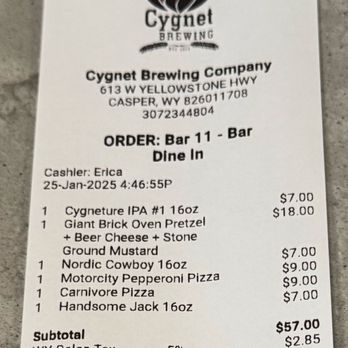 Cygnet Brewing - Our total, not bad at all! - Pizza Near Me - Casper, Wyoming