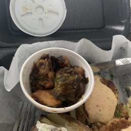 Lump crab cake platter with roasted Brussel sprouts and baked potato