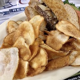 Patty Melt with house-made chips. Patty Melt with house-made chips.