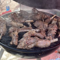 Taes Place - Marinated Lamb Chops smoking on the grill!!!