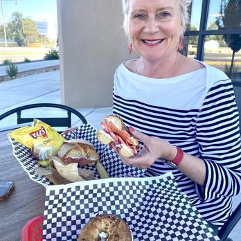 Kaufman's Coffee & Bagels - Modelling a Bagel Sandwich.  Model courtesy of Coney Islanders. - Bagels Near Me - Albuquerque, New Mexico