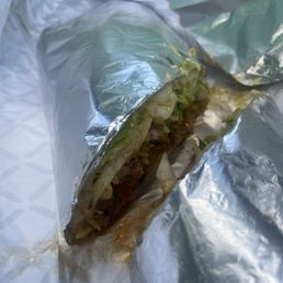 Vegan chicken and guacamole burrito