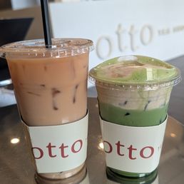 Otto signature tea latte and banana cream matcha