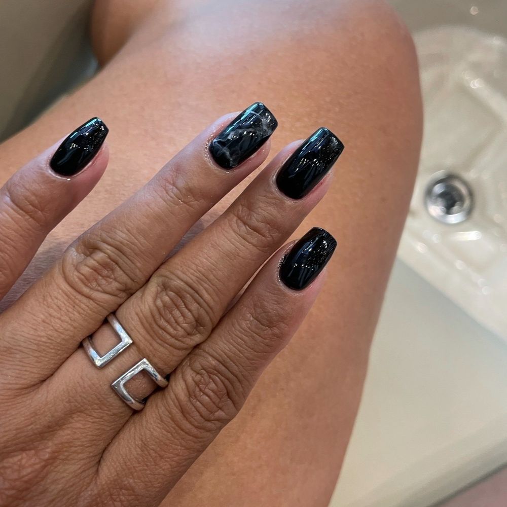 Executive Nails & Spa Vintage - Black marble design on acrylic nails - Nail Salons Near Me - Houston, Texas