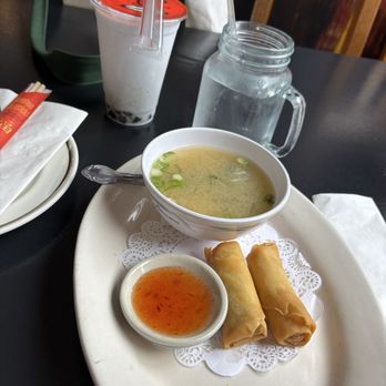 Thai Spoon & Sushi - Taro milk tea, miso soup and egg rolls - Sushi Bars Near Me - Chicago, Illinois Thai Spoon & Sushi - Taro milk tea, miso soup and egg rolls - Sushi Bars Near Me - Chicago, Illinois