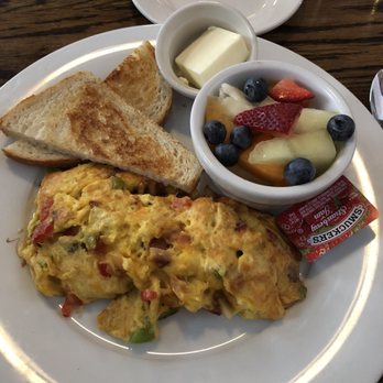Fish & Farm - Breakfast Express Scramble with Fruit and Sourdough Toast - New American Near Me - San Francisco, California Fish & Farm - Breakfast Express Scramble with Fruit and Sourdough Toast - New American Near Me - San Francisco, California