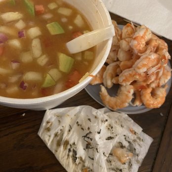 Mariscos El Rafa - Shrimp cocktail with dirty shrimp that I had to clean! Soo gross. - Mexican Near Me - Chino, California