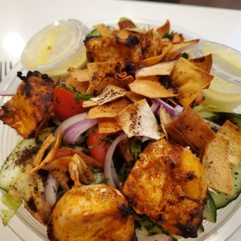 The Hummus Factory - Fattoush salad w chicken - Mediterranean Near Me - Downey, California The Hummus Factory - Fattoush salad w chicken - Mediterranean Near Me - Downey, California