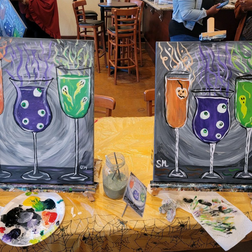 Canyon Crest Winery - two paintings of wine glasses on a table - Wine Bars Near Me - Riverside, California