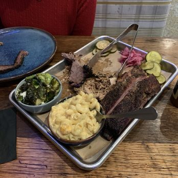 Texas Jack's Barbecue - Sampler with brussels and mac n cheese - Barbeque Near Me - Arlington, Virginia Texas Jack's Barbecue - Sampler with brussels and mac n cheese - Barbeque Near Me - Arlington, Virginia