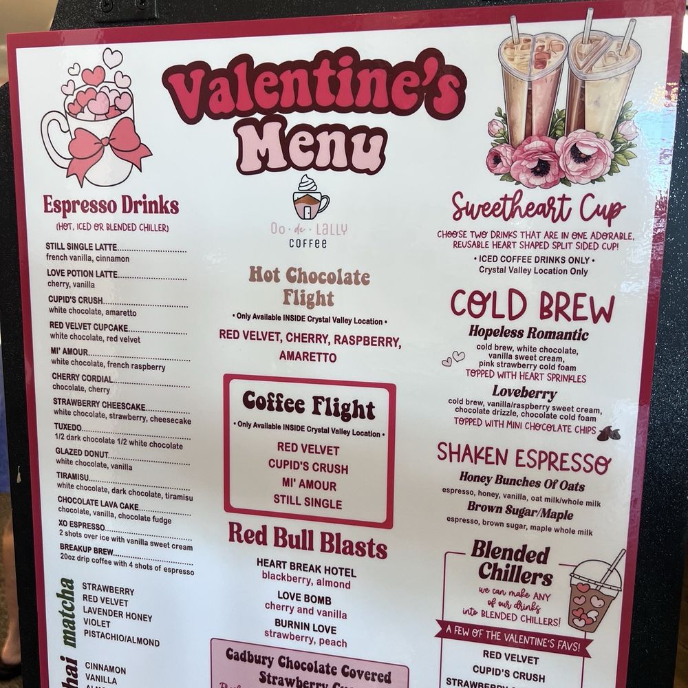 Oo de Lally Coffee - Valentine's Day menu - Coffee & Tea Near Me - Castle Rock, Colorado Oo de Lally Coffee - Valentine's Day menu - Coffee & Tea Near Me - Castle Rock, Colorado