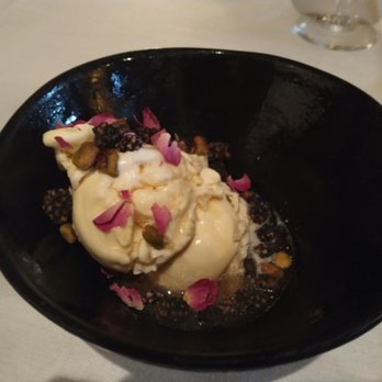 Gorji Restaurant - Vanilla ice cream, dried mulberries, pistachios, dried rose petals and drizzled with Georgian wine - Seafood Near Me - Dallas, Texas Gorji Restaurant - Vanilla ice cream, dried mulberries, pistachios, dried rose petals and drizzled with Georgian wine - Seafood Near Me - Dallas, Texas