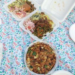 Kottu, curry goat, fish